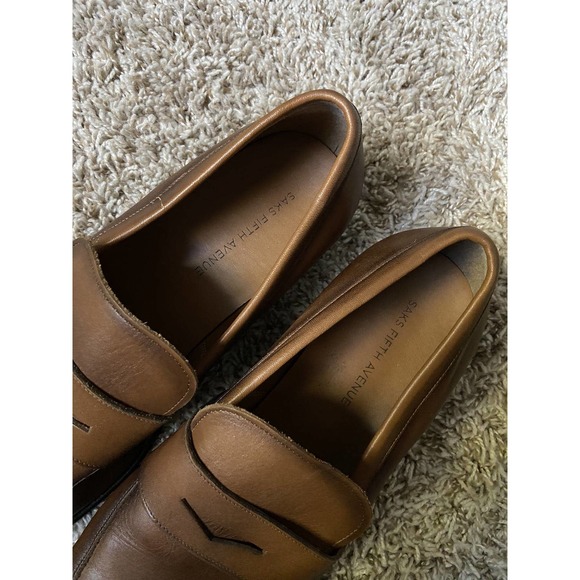 $368 Saks Fifth Avenue Brown Leather Penny Strap Loafers Slip On Shoes Size 12 main image 6